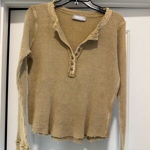 Mustard Waffle Knit Long Sleeve Top
